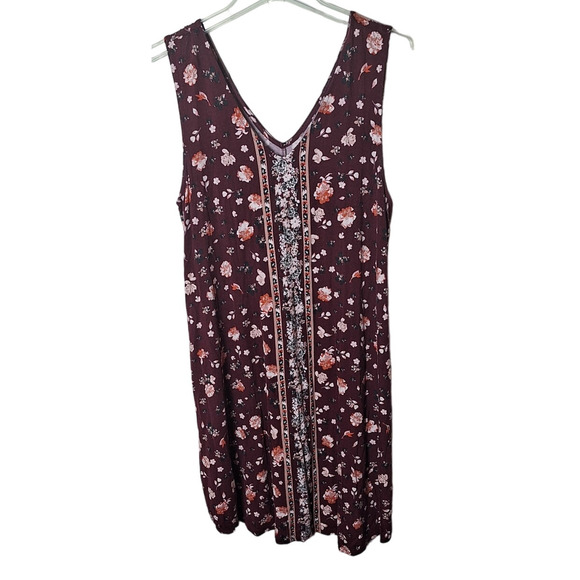 Maurices 0x Women 14W Maroon Floral Spring Lightweight Stretch Shift Dress - Picture 1 of 5